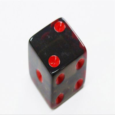 16mm d6 Square Cornered Translucent Dice, Smoke w/ Red