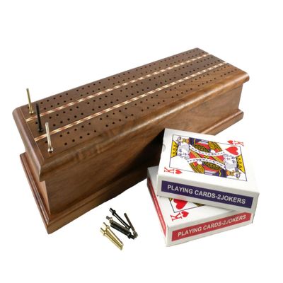 Inlaid Cribbage Box with Cards
