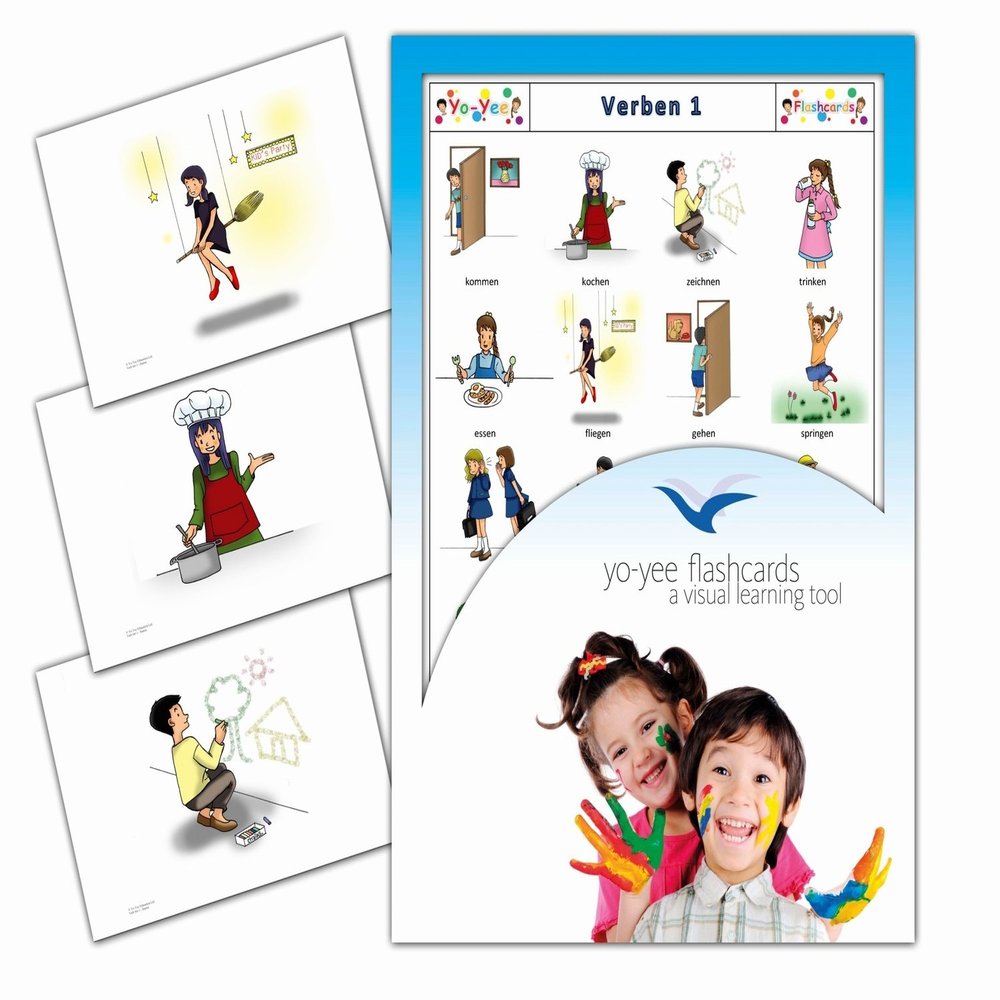 Action Words and Verbs Flash Cards in German - Bildkarten zur Sprachfrderung - Verben Set 1