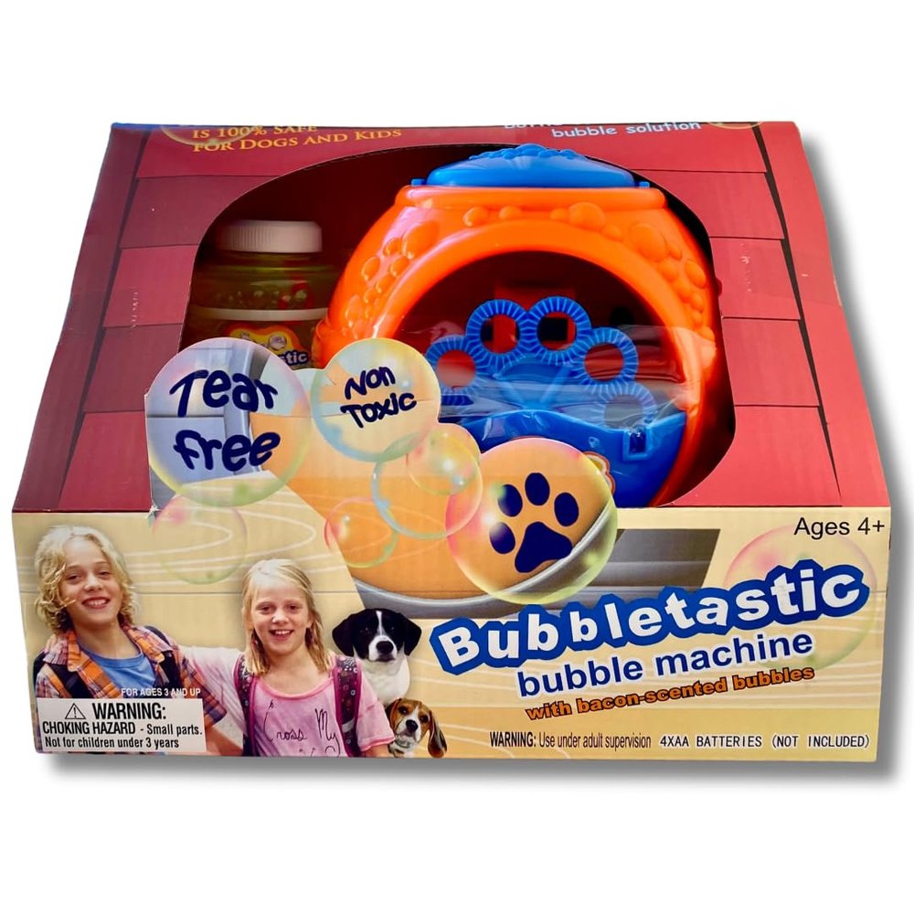 Bubbletastic Bacon Bubble Machine for Dogs - Includes 8oz Bacon Bubbles - Non Toxic, Safe for Dogs