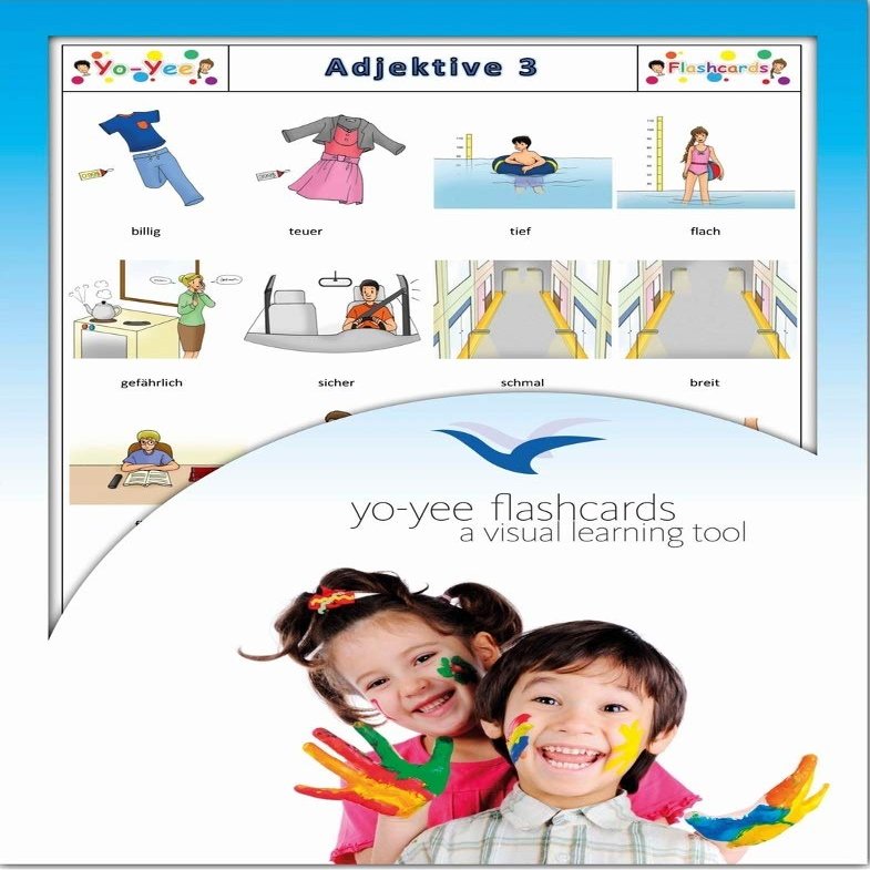 Adjectives Flash Cards in German - Adjektive - Set 3 - Bildkarten zur Sprachfrderung