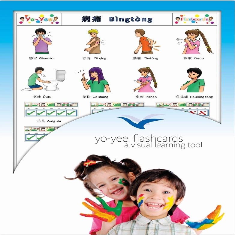 Aches and Symptoms Flashcards in Chinese - Traditional & Simplified Characters - Vocabulary Picture Cards for Toddlers, Kids, Children and Adults Mandarin/Pinyin