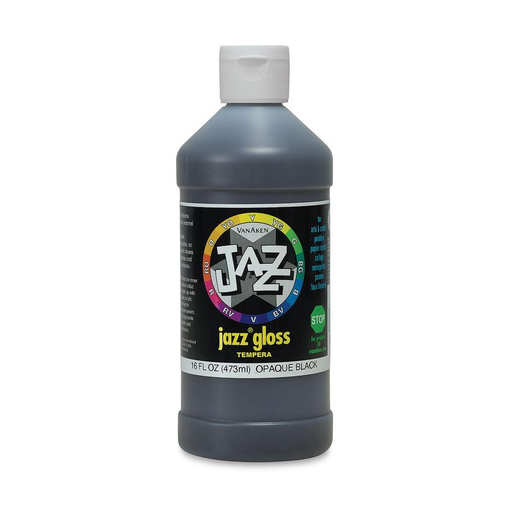 Jazz Gloss Tempera - Gloss, Black, 16 oz bottle
