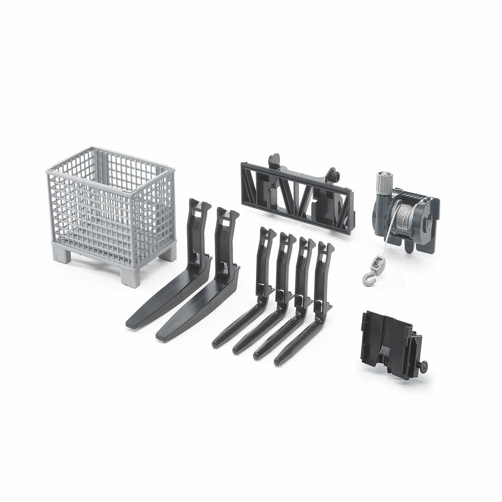 Bruder 02318 Accessories for Front Loader: Box-Type Pallet, Winch and Forks