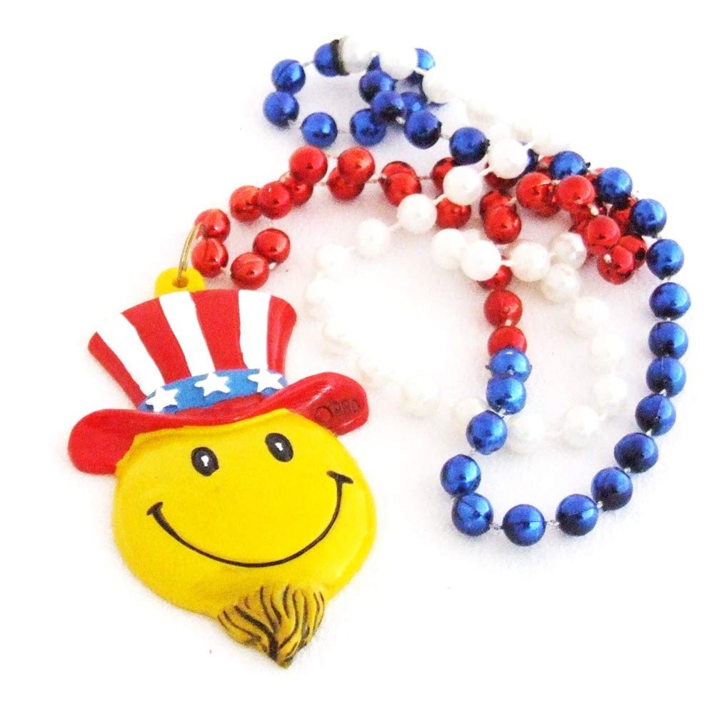 Uncle Sam Patriot Smiley Face Mardi Gras Beads New Orleans Carnival Bayou Lousianna Cajun Creole Party