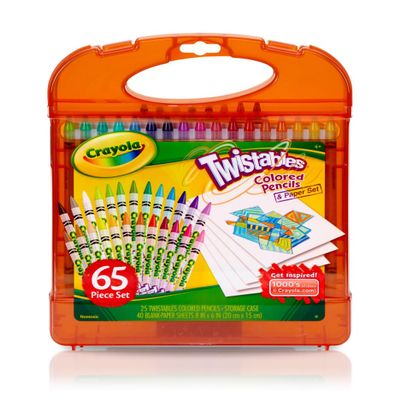 Crayola Twistables Colored Pencils Set 65 pieces (25 pencils + 40 paper sheets), Kids Drawing Kit, Portable Art Case, Kids Colored Pencils, Coloring Supplies, Gifts.
