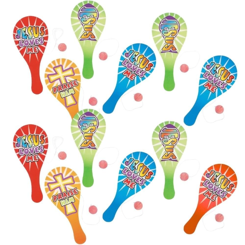 Fun Express Religious Paddleball Faith-Inspired Toy for Kids Church Events Group Activities or Party Favors Encourages Fun Faith-Based Play Vibrant Designs Ideal for Gifts or Rewards 12 Pieces