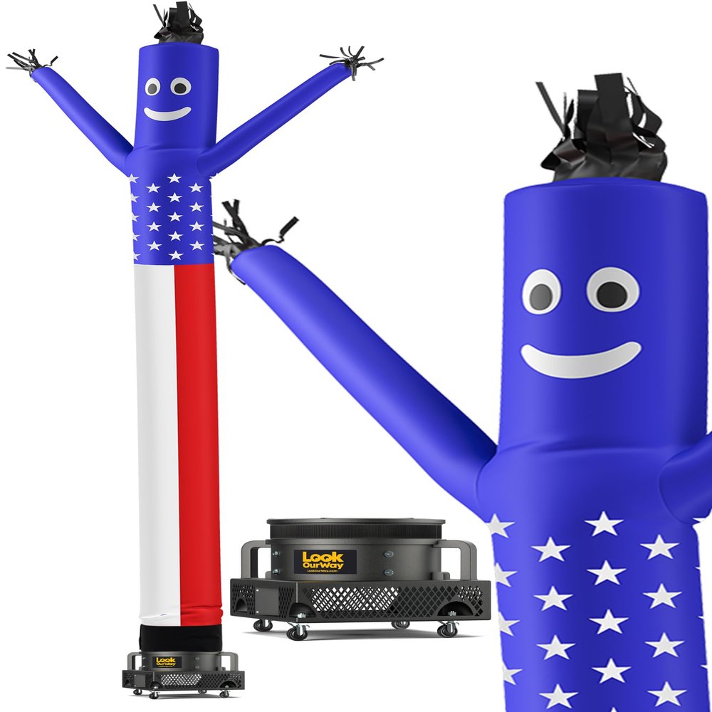 LookOurWay Air Dancers Wacky Waving Inflatable Tube Man Set - 20 Feet Tall Inflatable Dancing Man with Blower for Business Advertising - American Flag