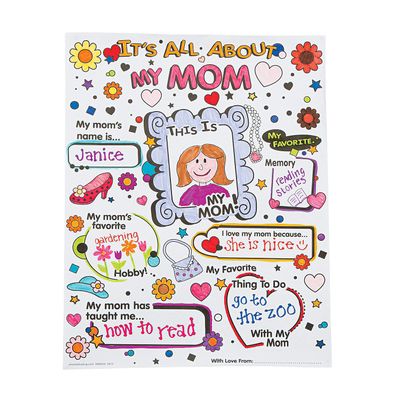 Color Your Own All About Mom Poster, 30 Piece Class Pack, Crafts for Mother's Day
