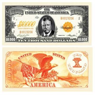 $10,000.00 Gold Certificate Novelty Bill (w/protector)