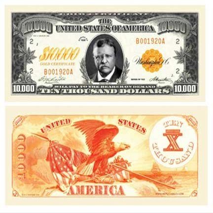 $10,000.00 Gold Certificate Novelty Bill (w/protector)