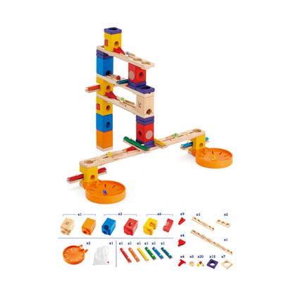 Hape Wooden Quadrilla Marble Run Music Motion Construction with Instruction| 97-Piece STEM Educational Learning Toys for Kids