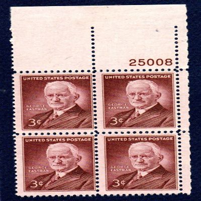 1954 Block 4 X 3 George Eastman Scott #1062 US Postage Stamps