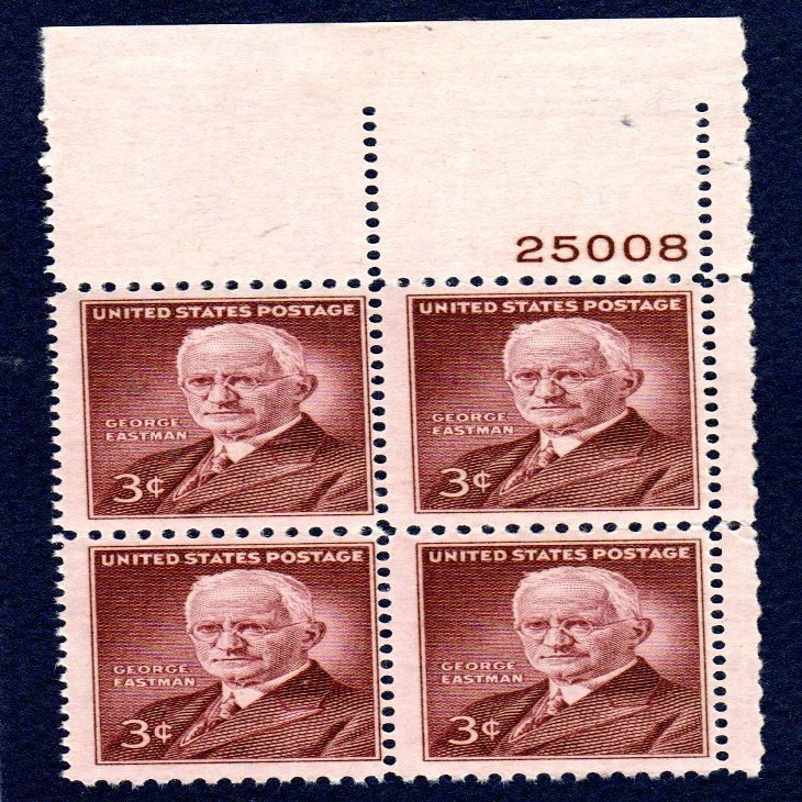 1954 Block 4 X 3 George Eastman Scott #1062 US Postage Stamps