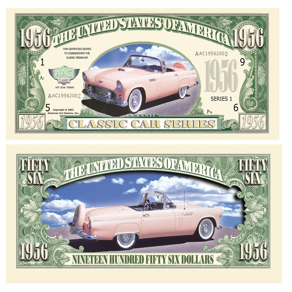 1956 Thunderbird T-Bird Novelty Money Bill (Pack of 5 Bills)