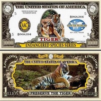 ENDANGERED TIGER Prank Bills (5 novelty bills) - Tiger Theme - Unisex - Ages Teen - Indoor Use - No Assembly Required
