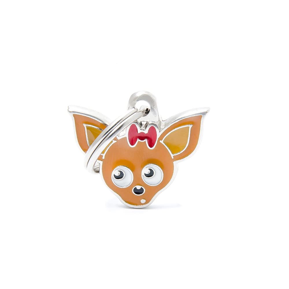 My Family Personalized Pet ID Tag Made in Italy, Chihuahua Brown, Free Engraving, Enamelled Metal, Friends Collection, 25X22 mm