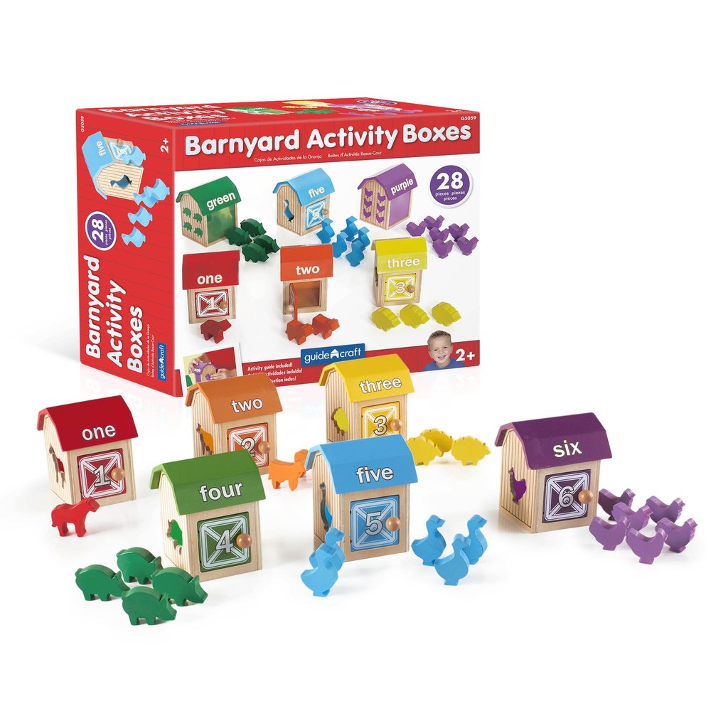 Guidecraft Barnyard Activity Boxes -21 Colorful Animal Blocks, Counting, Matching and Sorting Set, Kids Preschool Learning and Development Toy