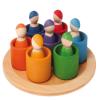 Grimm's Seven Friends in 7 Bowls: Set of Wooden Sorting & Matching Rainbow Peg Dolls with Little Cups and Tray view 1
