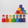Grimm's Seven Friends in 7 Bowls: Set of Wooden Sorting & Matching Rainbow Peg Dolls with Little Cups and Tray view 4