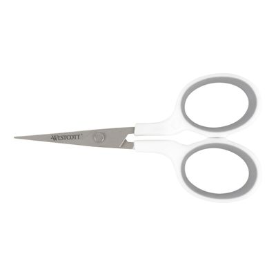 Westcott 4" Embroidery Scissors with Straight Titanium-Bonded Blades for Crafting, Sewing & More (White/Gray)