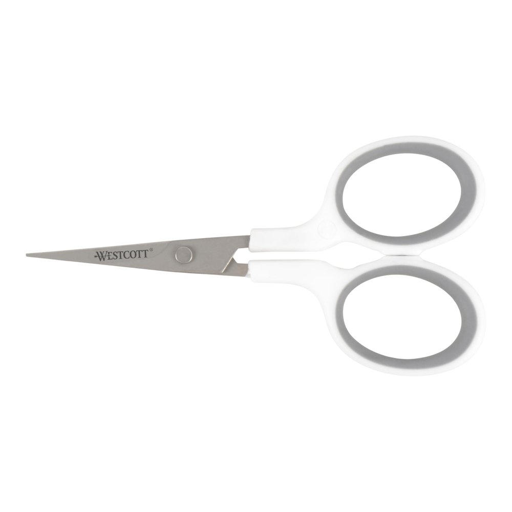 Westcott 4" Embroidery Scissors with Straight Titanium-Bonded Blades for Crafting, Sewing & More (White/Gray)