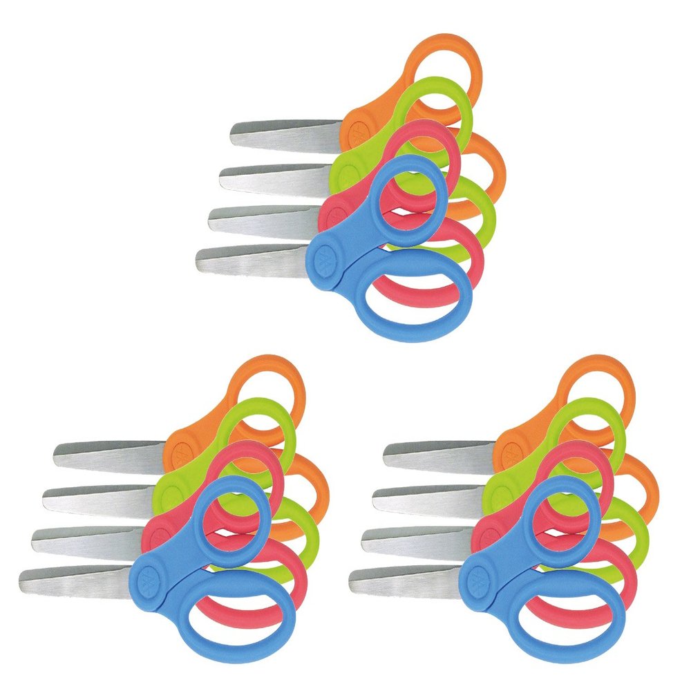 Westcott E-26007 00 Microban Children's Scissors with Rounded Tips with Plastic Handles, 13 CM Blades, 12 Pieces, 4 Assorted Colours