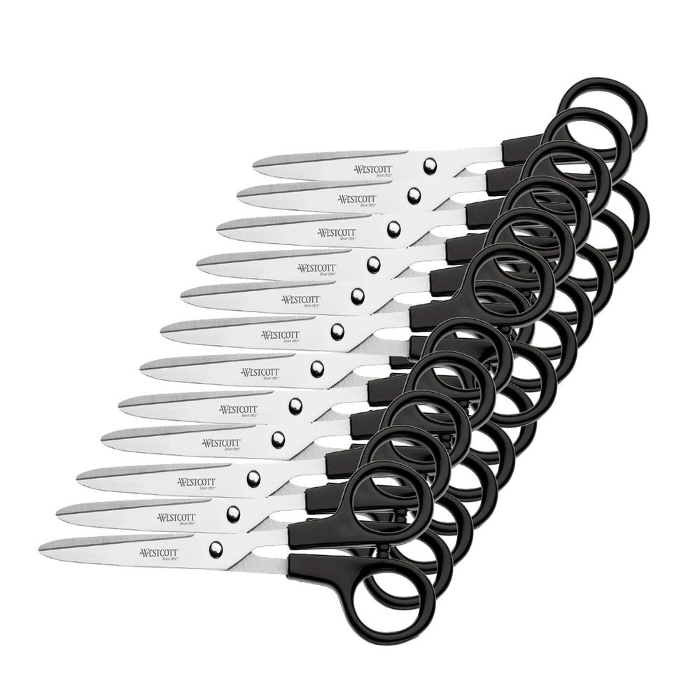 Westcott E-31170 00 Office Scissors Stainless Steel Blades and Black Plastic Handles Pack of 12) 18 cm