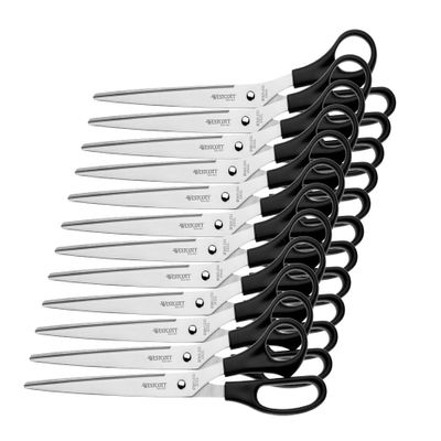 Westcott E-31111 00 Office Scissors Stainless Steel Blades and Black Plastic Handles Pack of 12) 26 cm