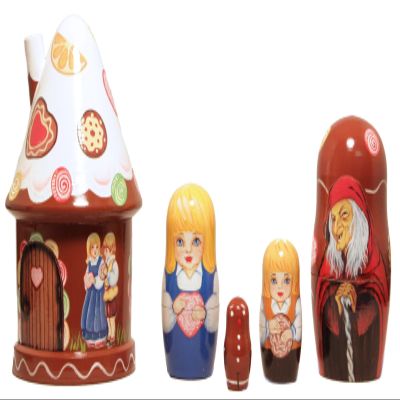 Hansel and Gretel 5 Piece Russian Wood Nesting Doll Matryoshka Stacking Dolls