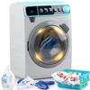 Kids Toy Washing Machine, Realistic Pretend Play Appliance for Girls, Interactive Toy Dollhouse Furniture, Play Washer and Dryer Playset with Spinning Drum, Light & Sound Effects, Laundry Basket Set view 1