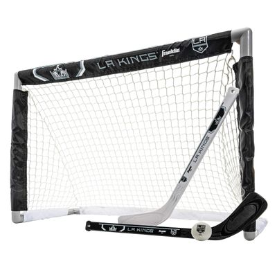 Franklin Sports Los Angeles Kings Mini Hockey Set - Knee Hockey Goal, Ball, & 2 Hockey Stick Combo Set - Mini Goal Net - NHL Official Hockey Set , 28" x 20" x 12"