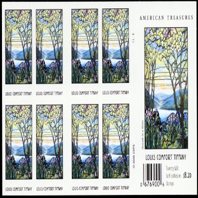 2007 American Treasures Tiffany Stained Glass Pane of 20 x 41 Cent Stamps Scott 4165a