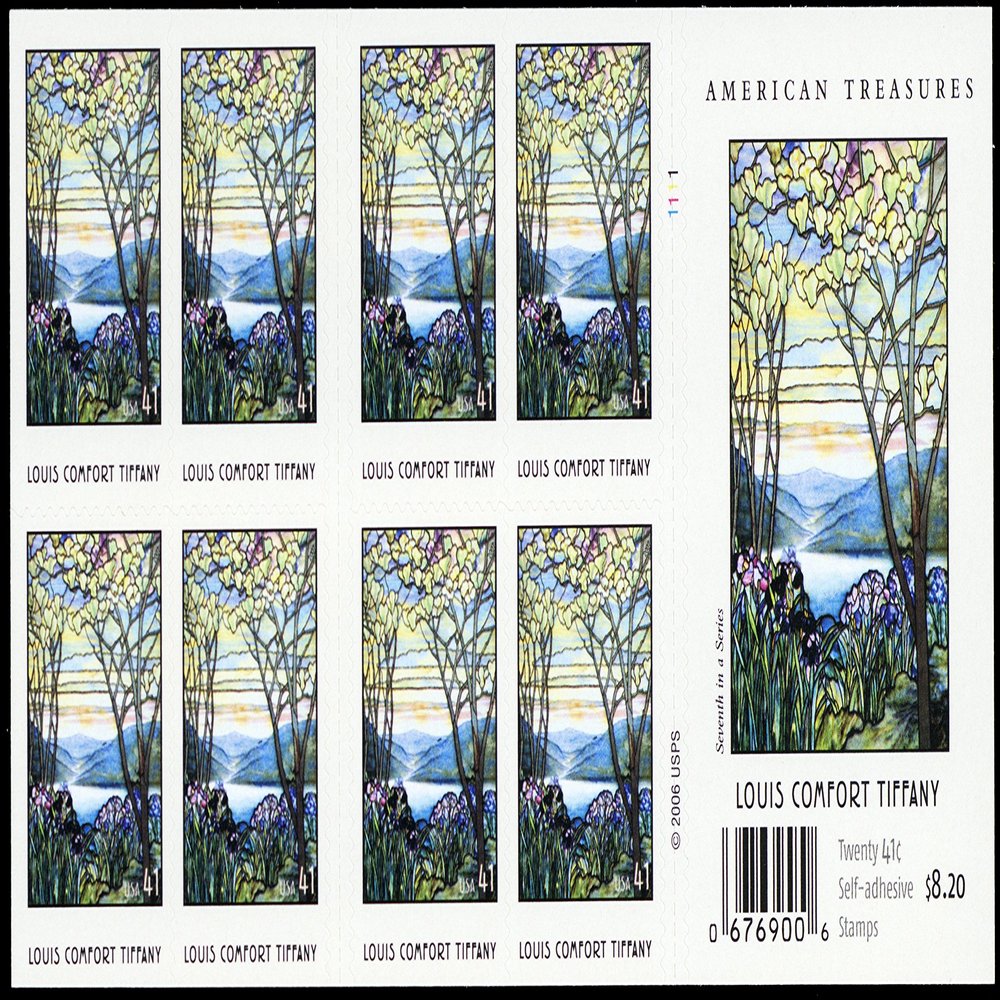 2007 American Treasures Tiffany Stained Glass Pane of 20 x 41 Cent Stamps Scott 4165a