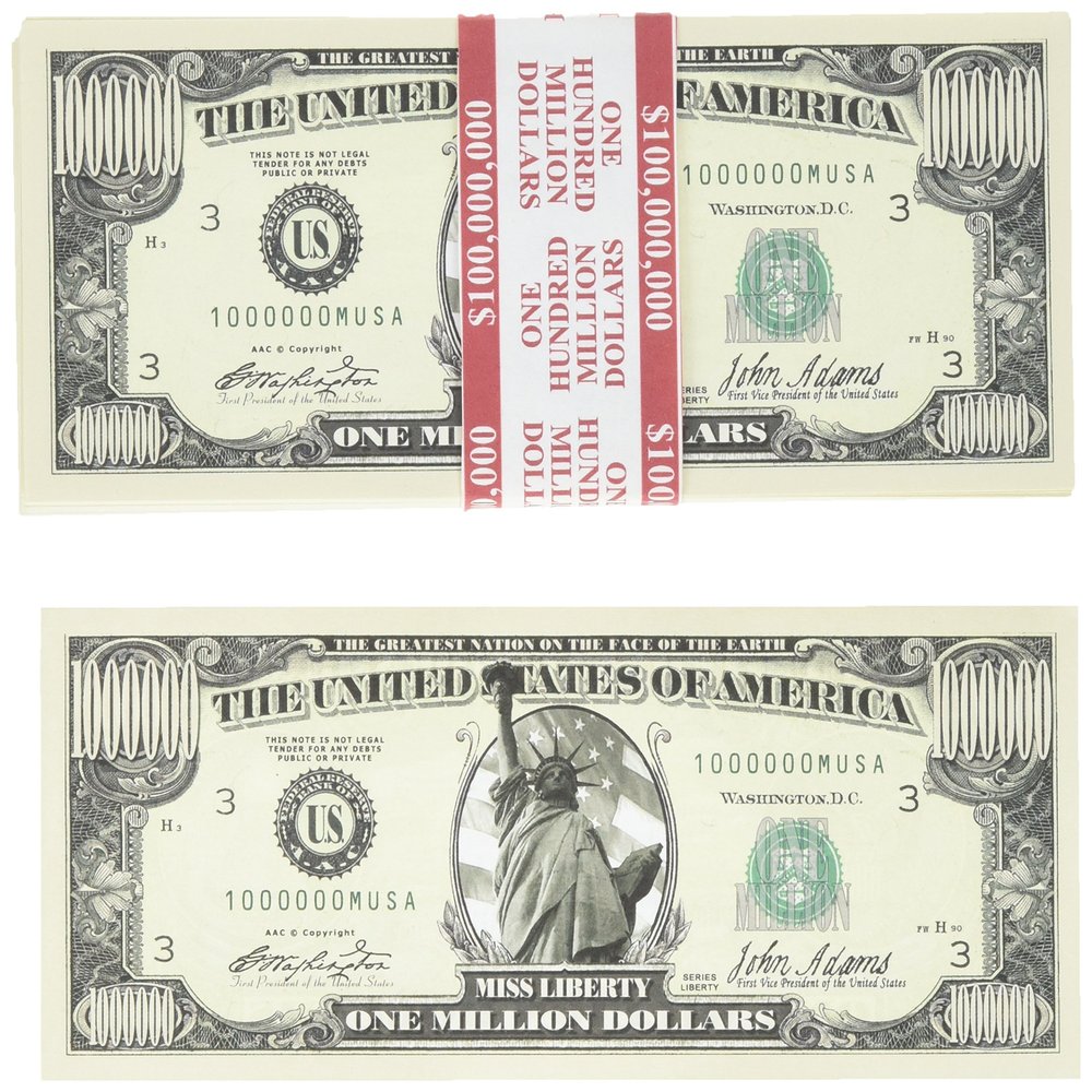 100 Count Banded Lady Libery Million Dollar Bills