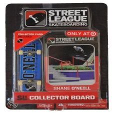 Street League Skateboarding Fingerboard - Shane O'Neill - Black Letters Over Blue Background with White Tail