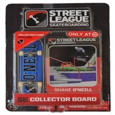 Street League Skateboarding Fingerboard - Shane O'Neill - Black Letters Over Blue Background with White Tail