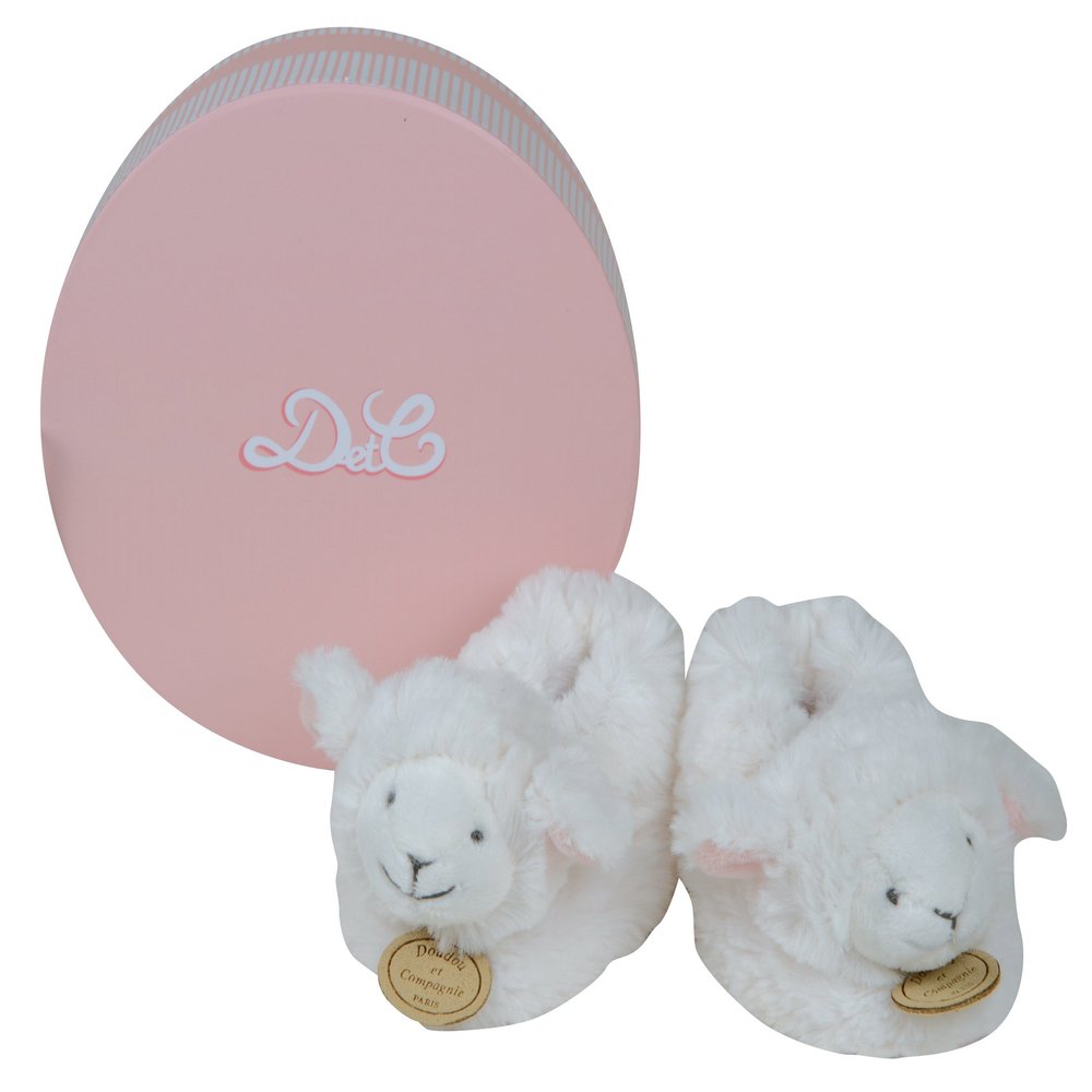 Doudou et Compagnie Lamb Booties with Rattle Pink