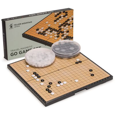 Yellow Mountain Imports Magnetic Go Game Set with Single Convex Magnetic Plastic Stones and Go Board, 11-inch