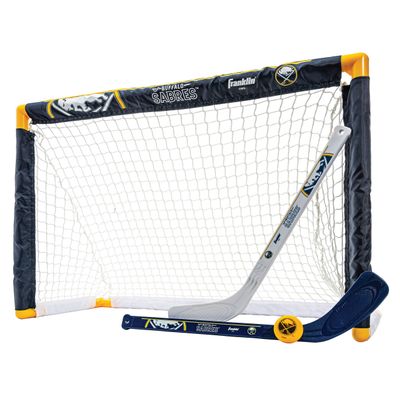 Franklin Sports NHL Buffalo Sabres Mini Hockey Set - Kids Indoor Knee Hockey Goal, Ball, + 2 Mini Stick Combo Set - Youth NHL Team Indoor Toy Sets - Ages 3+