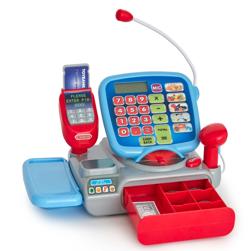 Casdon Supermarket Till | Interactive Toy Shopping Till For Children Aged 3+ | Includes Working Calculator, Microphone, Scanner & More