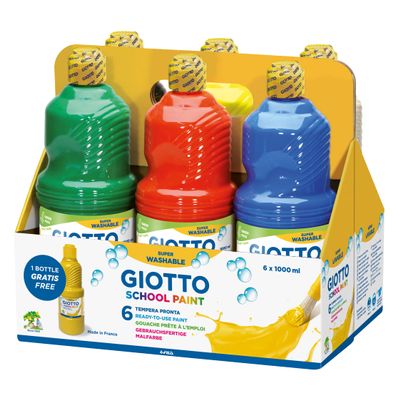 GIOTTO - 530900 - Assortment of 6 bottles of 1 Litre ready-to-use washable gouache - for school