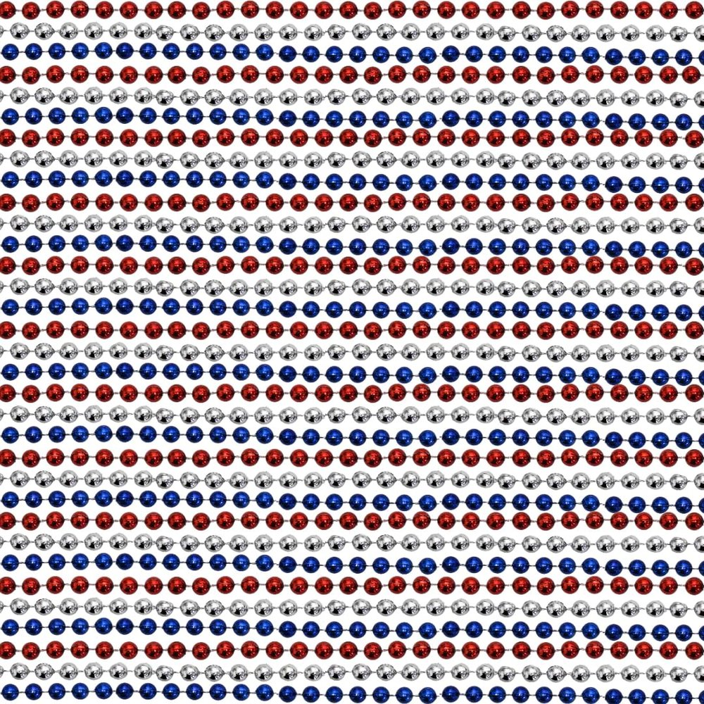 33 inch 7mm Round Metallic Red, Blue and Silver Mardi Gras Beads - 6 Dozen (72 necklaces)