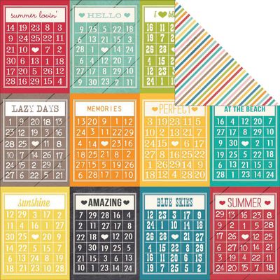 I Heart Summer Double-Sided Cardstock 12"X12"-Bingo Cards/Summer Stripe Simple Basic 25 per Pack