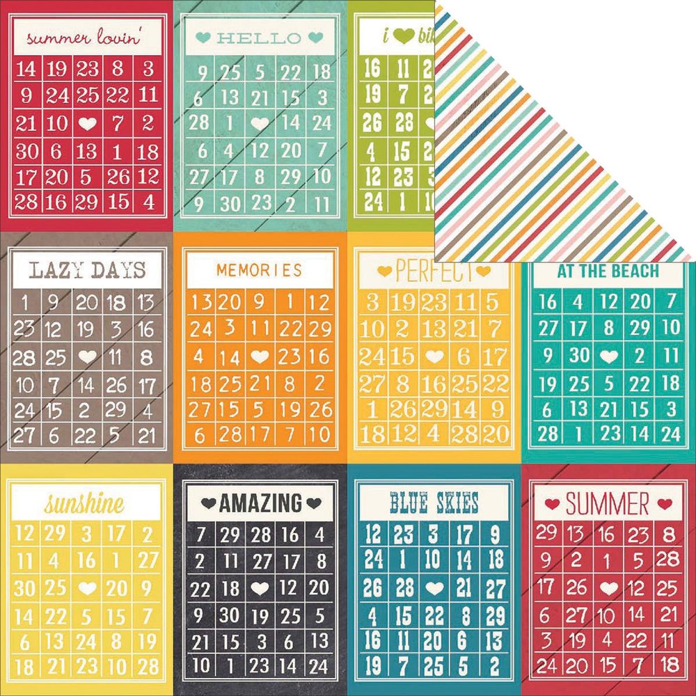 I Heart Summer Double-Sided Cardstock 12"X12"-Bingo Cards/Summer Stripe Simple Basic 25 per Pack