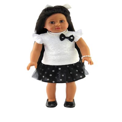 American Fashion World Black and White Polka Dot Skirt Set for 18-Inch Dolls | Premium Quality & Trendy Design | Dolls Clothes | Outfit Fashions for Dolls for Popular Brands