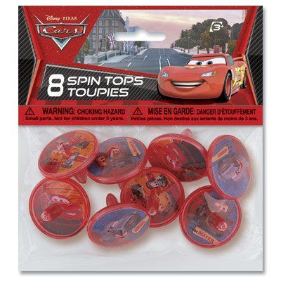 Cars pixars Crayons, Favors, Cups, erasers, Spin Tops, Plates, Tote Bag, Stationary Set, Napkins. Sold Individual (Spin Tops)