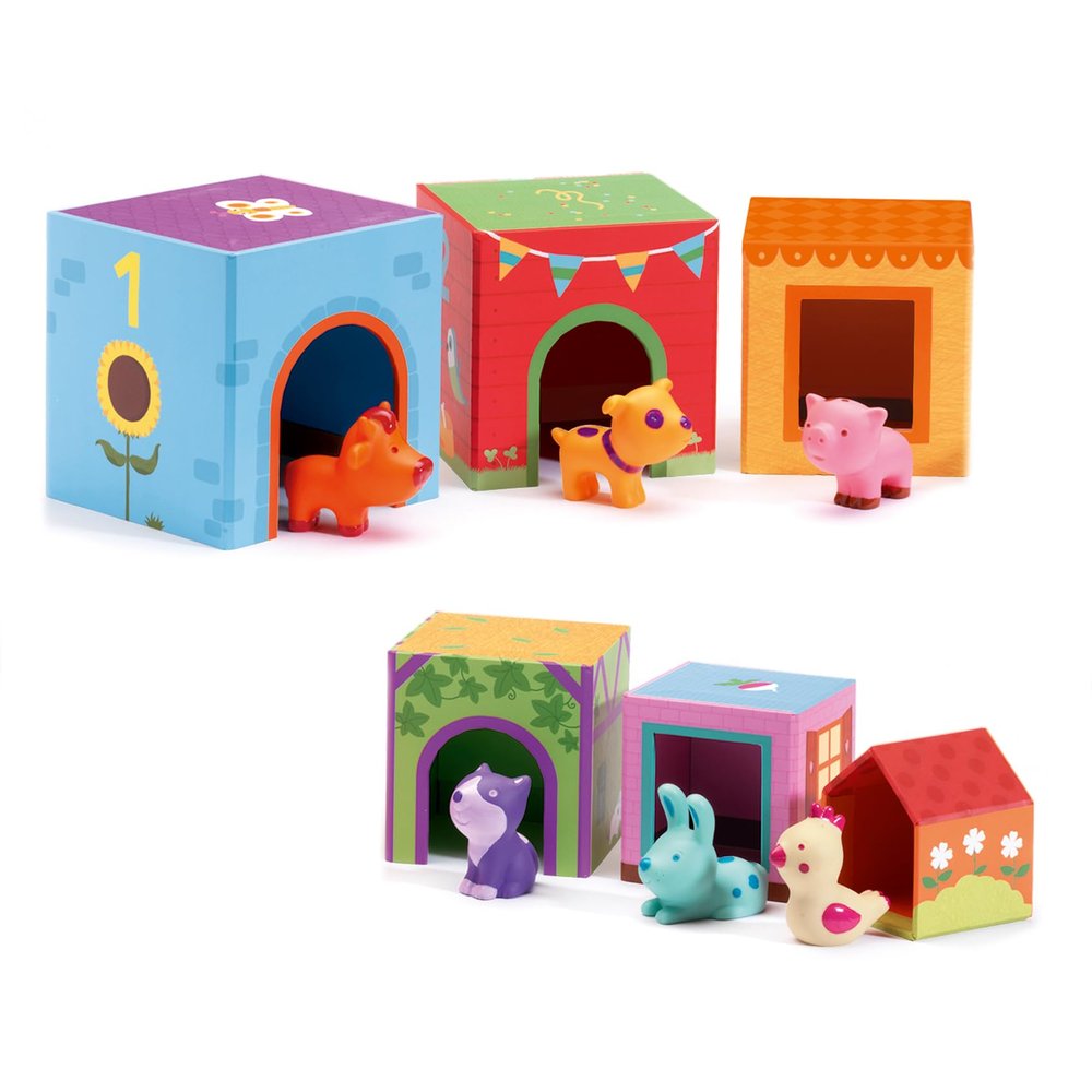 DJECO - Topanifarm Blocks - Build a Farm, Wooden Blocks & Animal Toys - Sorting & Stacking - Enhances Fine Motor Skills - Durable Playtime - Cute Design - Preschool Kids 18+ Months