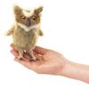 Folkmanis Mini Great Horned Owl Finger Puppet, Brown, White, Black view 1