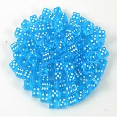 Aqua Transparent Dice with White Pips D6 5mm (13/64in) Pack of 250 Koplow Games